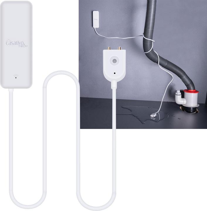 Produktbild Casativo 2er-Set WLAN-Wassermelder mit externem Sensor, App-Steuerung