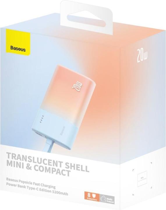 Actual product image Baseus Popsicle 5200mAh 20W Powerbank with Built-in Lightning Cable (+ White Simple USB-C - U (5200 mAh, 20 W, 19.24 Wh)