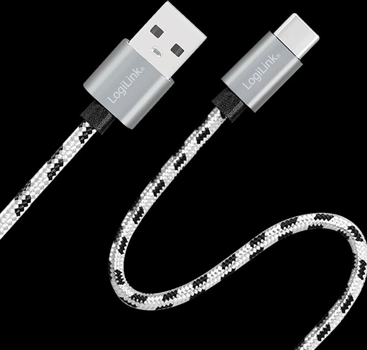 Produktbild LogiLink USB 2.0 Type-C Kabel-Set, C/M zu USB-A/M, Alu, Nylon, weiss/schwarz (2 m, USB 2.0, 10 W)