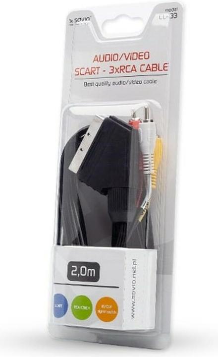 Actual product image Savio CL-133 SCART Cable SCART (21-pin) 3 x RCA Multicolor (2 m)