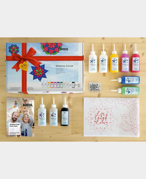 Actual product image Kreul Window Color XXL (Glitter Silver, Fawn, Royal blue, Pink, Ruby Red, Golden yellow, Snow-white, Glitter gold, Mairün, Black, 800 ml)