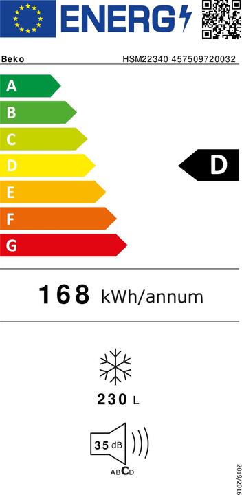 Energy Label Beko DIEPVRIEZER CASE HSM22340 (Stand-alone, 230 l)