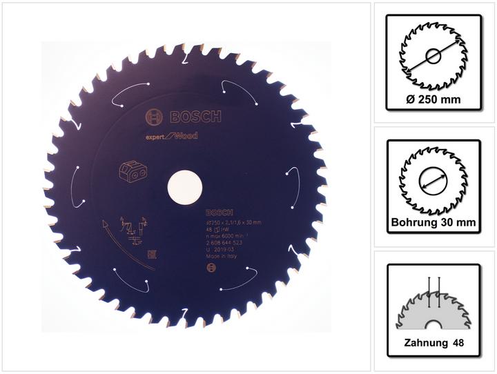 Produktbild Bosch Professional Zubehör Akku-Kreissägeblatt Expert for Wood, 250 x 2,1/1,6 x 30, 48 Zähne