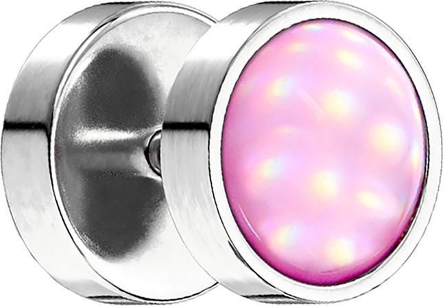 Star Piercing Fake Plug silber mit Opalite pink (ohne Messing, Chirurgenstahl 316L)