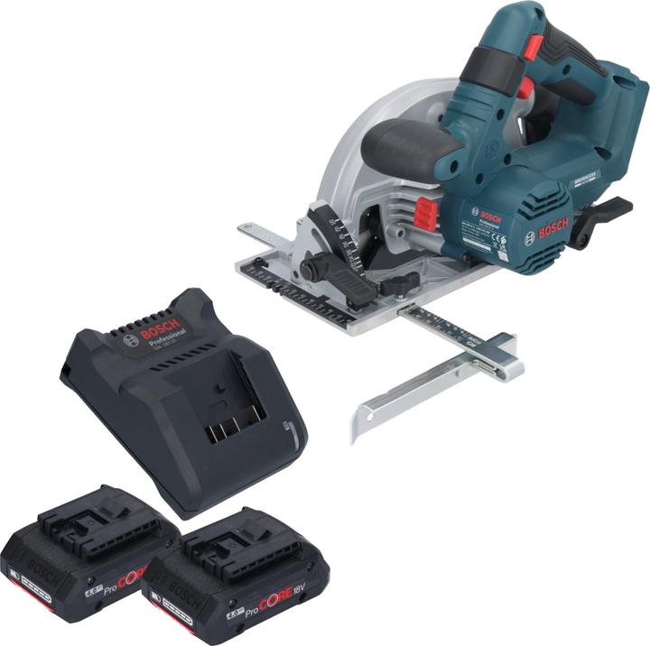 1x Bosch GKS 18V-57-2 Professional Akku Handkreissäge, 2x Bosch GBA 18 V 4,0 Ah ProCORE Akku, 1x Bosch GAL 18V-20 Akku Ladegerät, 1x Kreissägeblatt, Standard for Wood, 165 x 1,5, 1,0 x 20 mm, 24 ( 2 608 837 685 )