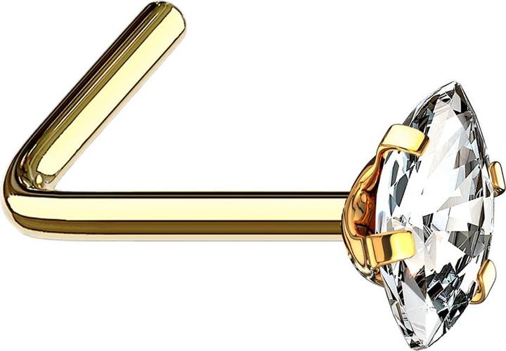 Image du produit Star Piercing Nasenstecker gewinkelt vergoldet Oval Kristall silber gefasst (Acier chirurgical 316L)
