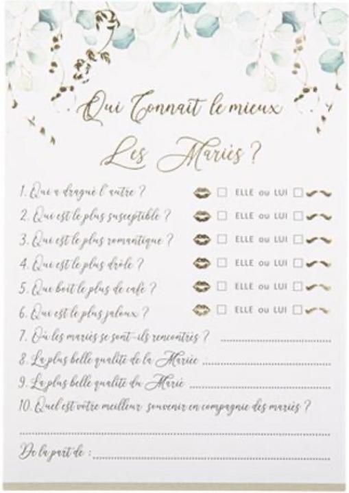 Image du produit Artifete Jeux - Qui connaît le mieux les jeunes mariés (10pcs)