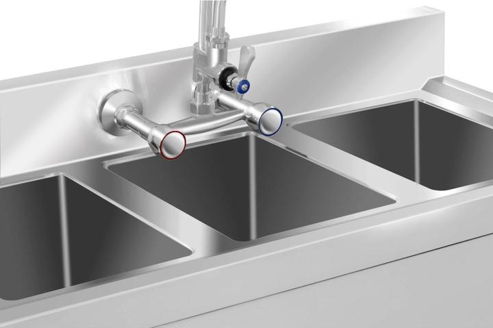 Produktbild Royal Catering Spültisch Spülbecken Edelstahl Gastrospüle Edelstahlspüle Gastro Spüle 3 Becken (Aufsatzspülbecken, 25 cm, 100 cm)