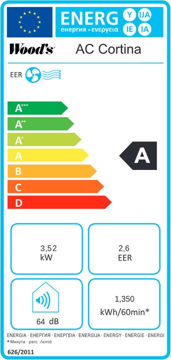 Energie-Label Wood's AC Cortina 12K Smart Home (42 m², 12000 BTU/h)