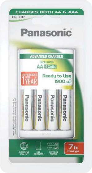 Immagine prodotto Panasonic Caricatore avanzato BQ-CC17 (4 pz., AAA, AA, 1900 mAh, Batteria + Caricabatterie)
