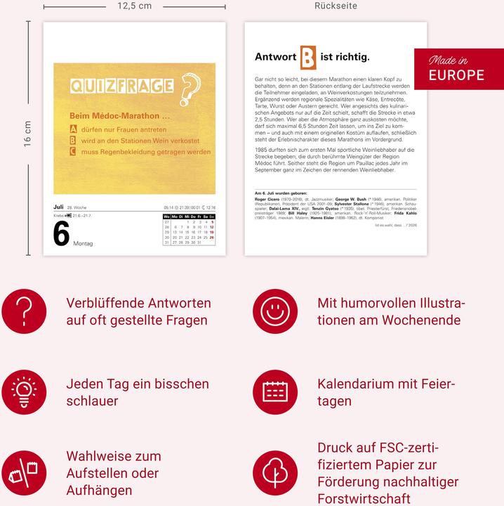 Image du produit Harenberg Ist es wahr, dass...? Tagesabreisskalender 2026 - Alltagswissen auf dem Prüfstand (Allemand)