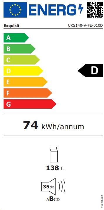 Energie-Label Exquisit UKS140VFE010D Unterbau Kühlschrank ohne GefrierfachD (138 l)