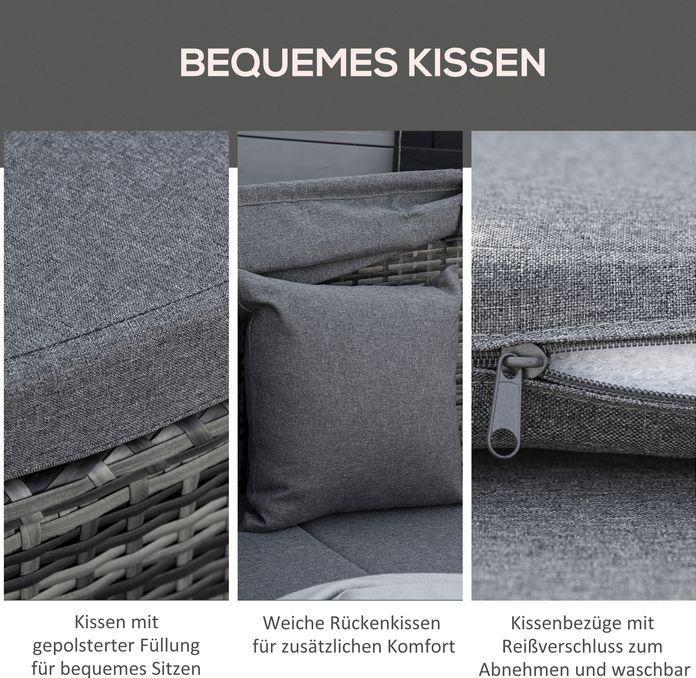 Produktbild Swisshandel24 Rattan Sonneninsel 4-teilige Liegeinsel mit Sonnendach Sitzgruppe 4 Kissen Metall Grau 230 x 145 x 8