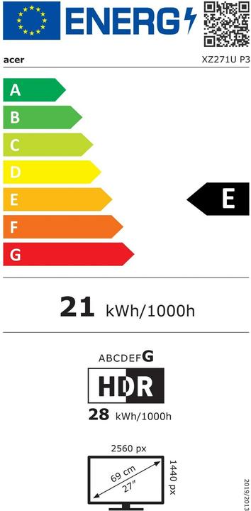 Energie-Label Acer Nitro XZ1 XZ271UP3bmiiphx (2560 x 1440 Pixel, 27")