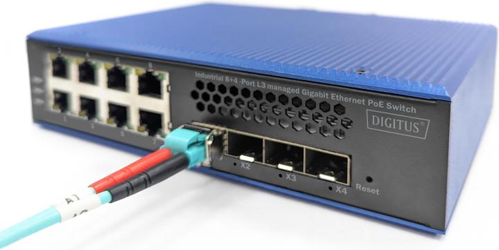 Actual product image Digitus Industrial 8 + 4 10G Uplink Port L3 managed Gigabit Ethernet PoE Switch (12 Ports)