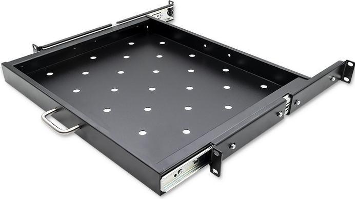 Image du produit Qoltec Solidna stalowa Półka z uchwytem do szafy RACK | 600*600 | Wysuwana | Czarna