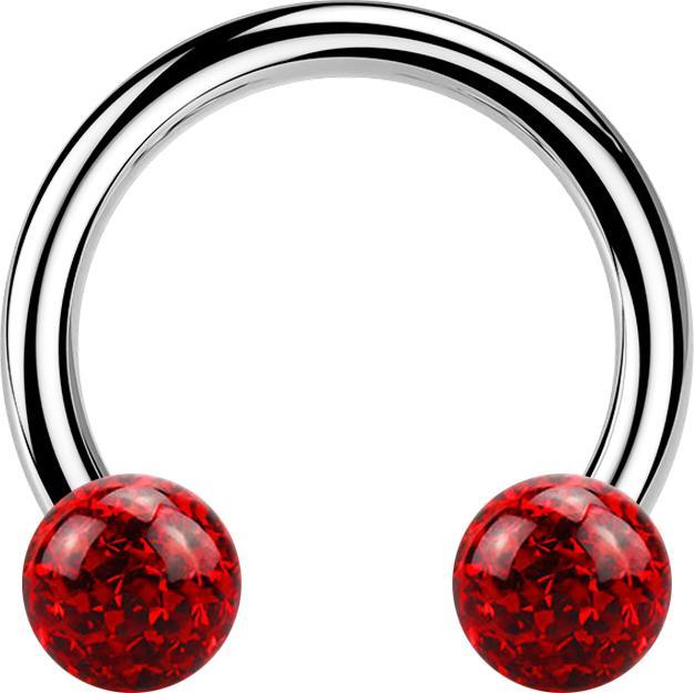 Produktbild Star Piercing Circular Barbell silber mit zwei Kristall Kugeln rot Epoxy Schutzschicht (Chirurgenstahl 316L, ohne Messing)