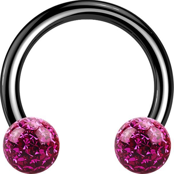 Produktbild Star Piercing Micro Circular Barbell schwarz mit zwei Kristall Kugeln fuchsia Epoxy Schutzschicht (Titan G23, ohne Messing)