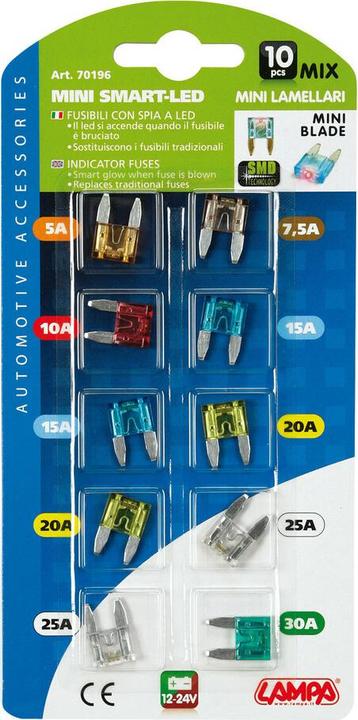 Image du produit Lampa Smart Led, Mix 10 micro-fusibles à lamelles avec lampe témoin LED, 12/32V
