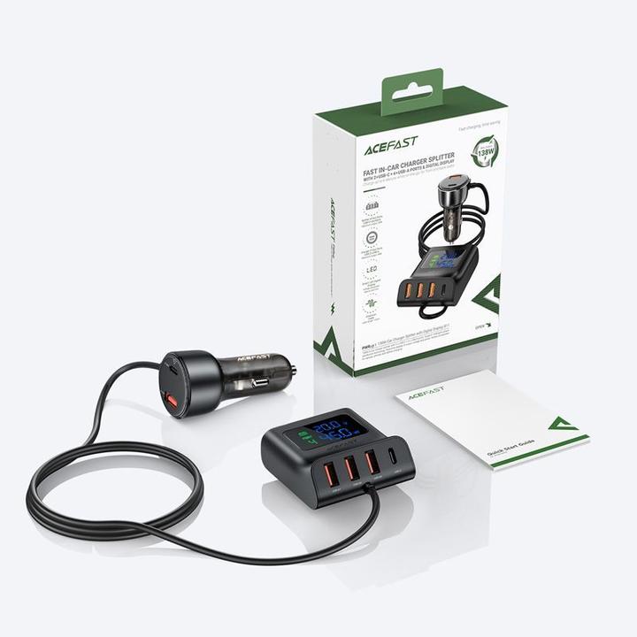 Actual product image Acefast B11 138W USB-A USB-C Car Charger with 6 Ports - Black