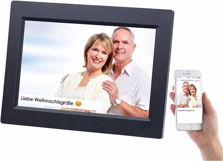 Produktbild Somikon WLAN-Bilderrahmen mit Touchscreen & weltweitem Bild-Upload (10.10", 1280 x 800 Pixel)