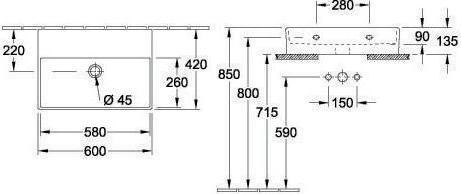Produktbild Villeroy & Boch V&B Waschtisch MEMENTO 2.0 600x420mm o ÜL o HL stone white C+ (420 mm, 600 mm)