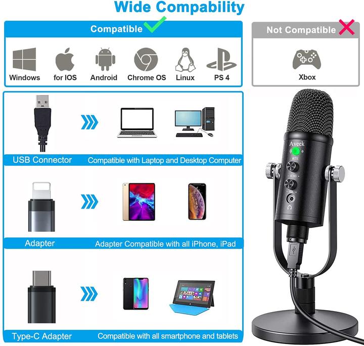 Immagine prodotto Aveek Microfono USB per PC con supporto