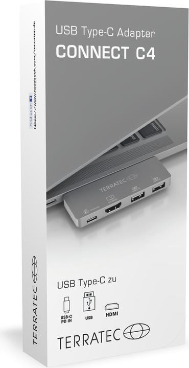Immagine prodotto Terratec Adattatore USB Type-C in alluminio con porte USB-C PD HDMI 2x USB 3.0 (USB-C, 4 Porti)