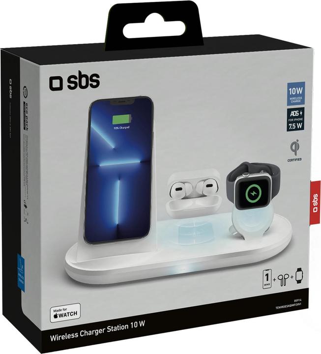 Produktbild SBS QI trådløs opladerplade x3. Hvid (10 W)