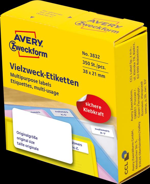 Image du produit Avery 3832 Rectangle arrondi Permanent Blanc 350pcs. Étiquette adhésive