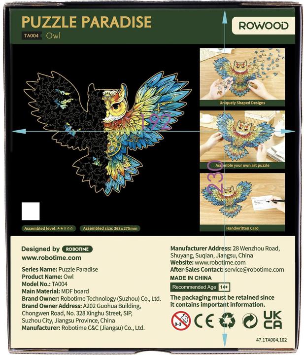 Produktbild Robotime Holzpuzzle 'OWL' (200 Teile)