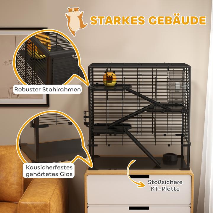 Actual product image PawHut Zwerghamster-Käfig Stahl, gehärtetes Glas Schwarz