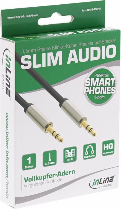 Produktbild InLine Slim Audio Kabel Klinke 3 (1 m, 3.5mm Klinke (AUX))