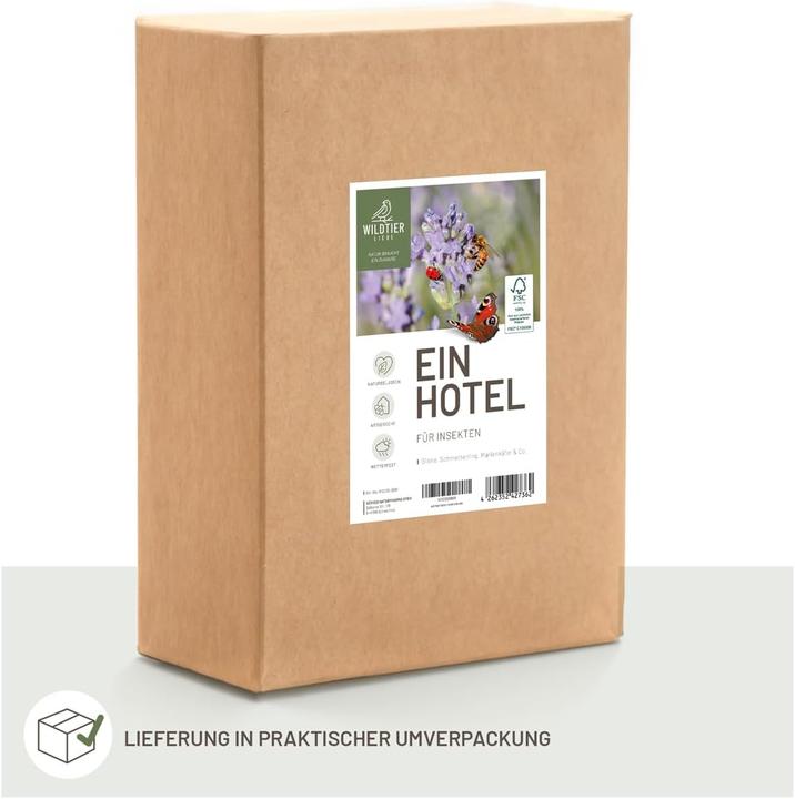 Image du produit Liebe Insektenhotel aus Massivholz mit Lockstoff (Abeille, Abeilles sauvages, Papillons, Coccinelles)