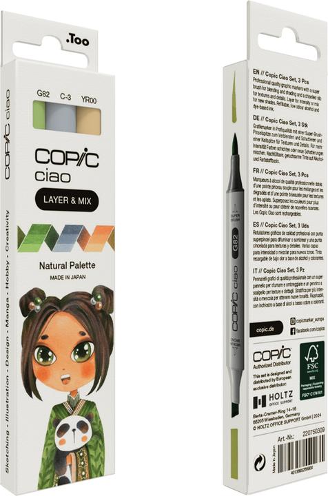 Actual product image Copic CIAO - Brand (G-82 Spring Dim Green, C-3 cool Gray No. 3, YR-00 Powder Pink, 6 mm, 3 x)