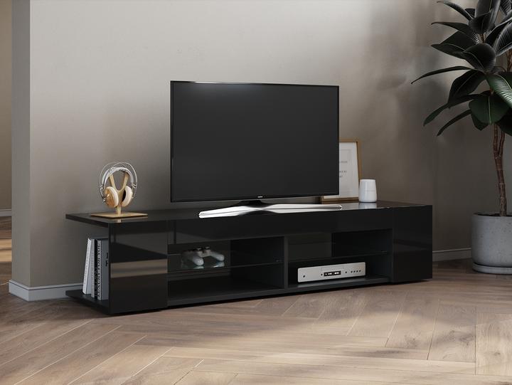 Produktbild SONNI TV-Lowboard TV-Board 135x39x30cm schwarz mit LED-Beleuchtung verglastes Board TV Mediaboard (135 x 39 x 30 cm)