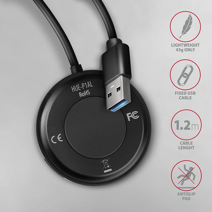 Image du produit Axagon HUE-P1AL concentrateur d'interface USB 3.2 Gen 1 (3.1 Gen 1) Type-A Noir (USB-C, 4 Ports)