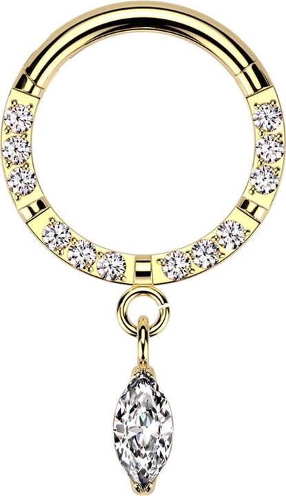 Hollywood Body Jewelry Micro Segmentring klappbar vergoldet front Kristalle silber vier Unterbrüche Anhänger Kristalltropfe (Titan G23, ohne Messing)
