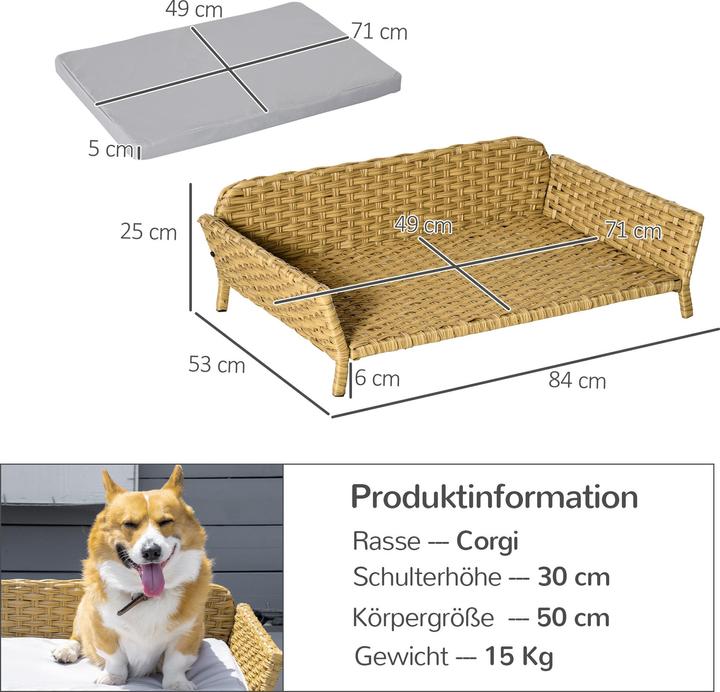 Produktbild PawHut Rattan Hundesofa mit Rattan-Design (Hund)