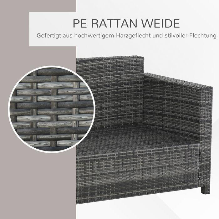 Produktbild Swisshandel24 Poly-Rattan Sofa mit Kissen 3-Sitzer Garten Loungesofa Metall Polyester Grau 185 x 70 x 80 cm