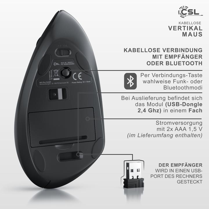 Actual product image CSL optical wireless radio mouse vertical - Bluetooth + 2.4 Ghz radio - vertical version (Wireless)