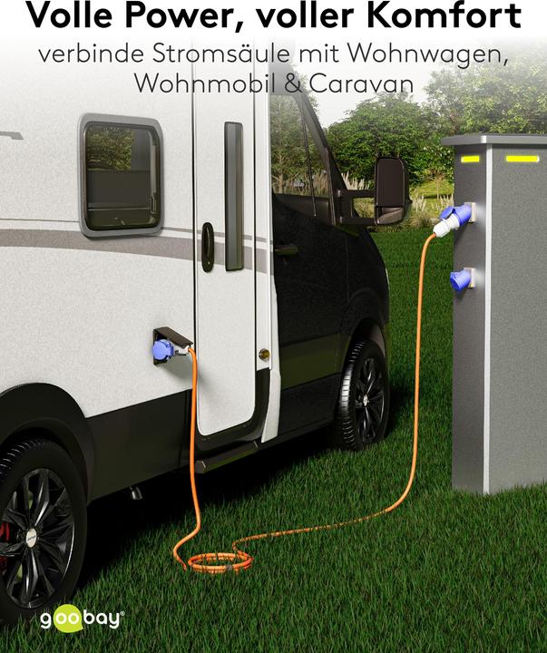 Produktbild Goobay CEE-Adapterleitung, CEE-Stecker auf 1x CEE-Kupplung und 2x Schutzkontakt-Kupplung, 1,5 m (CEE 7/7)