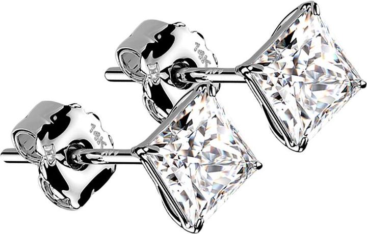 Star Piercing Ohrstecker 14k weissgold mit quadratischem Kristall silber (ohne Messing, 14k Gold)