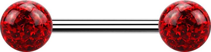 Produktbild Star Piercing Barbell silber mit zwei Kristall Kugeln rot Epoxy Schutzschicht (Chirurgenstahl 316L)