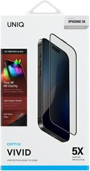 Immagine prodotto Uniq Optix Vivid iPhone 16 6.1" clear szkło hartowane z aplikatorem (1 Pezzo/i, Apple iPhone 16)