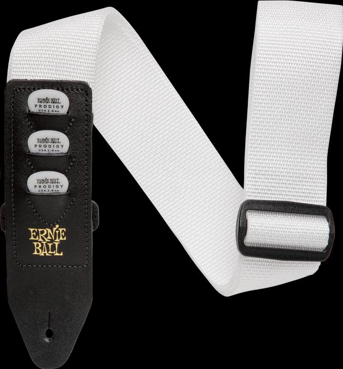 Actual product image Ernie Ball Guitar strap, pick holder, white (Instrument strap)