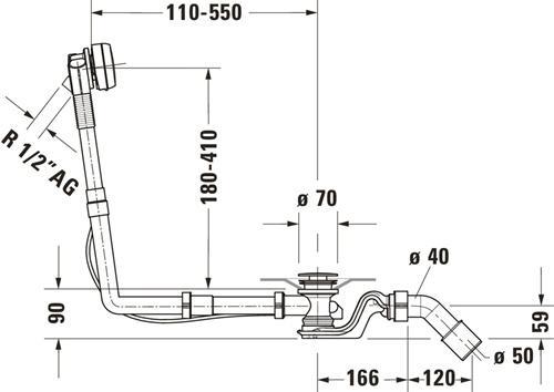 Produktbild Duravit Ab-/Überlaufgarnitur QUADROVAL mit Wanneneinlauf chrom (Überlaufgarnitur, 1/2")