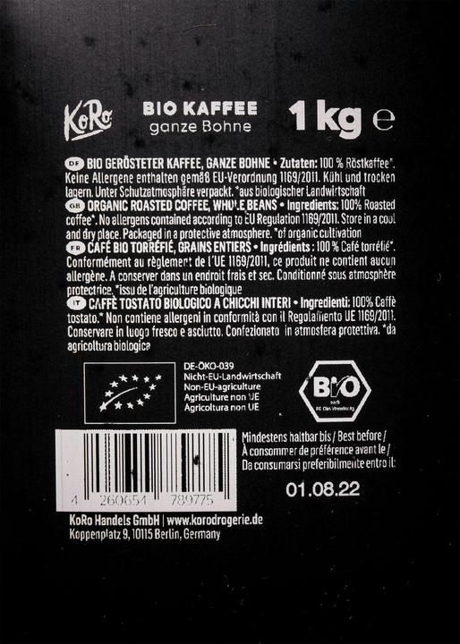 Produktbild KoRo Bio gerösteter Kaffee, ganze Bohnen (Mittlere Röstung, 1000 g)