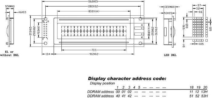 Produktbild Powertip LCD 20x2 Supertwist Untenansicht Transflektiv Mit Gelber Hintergrundbeleuchtung (Display)