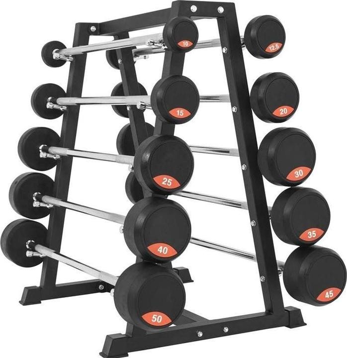 Produktbild Gorilla Sports Profi Kompakt Langhantelset mit Ablage (1 x 40 kg, 1 x 10 kg, 1 x 20 kg, 1 x 50 kg, 1 x 45 kg, 1 x 35 kg, 1 x 15 kg, 1 x 25 kg, 1 x 30 kg, 1 x 12.5 kg)